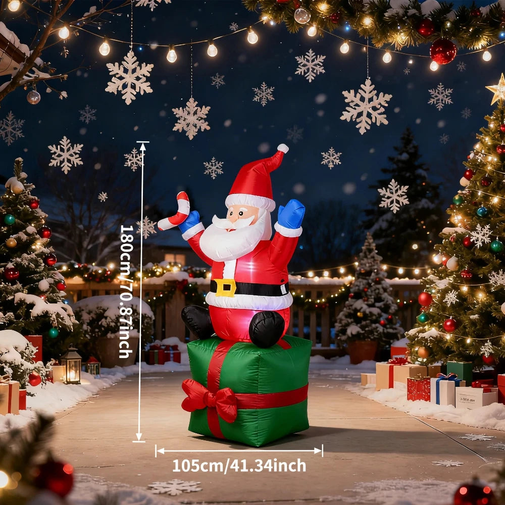 Christmas Inflatable Decorations - Branch Snowman, Santa Claus, Gingerbread Man, Gift Bag Snowman LED Light Lawn Decorations