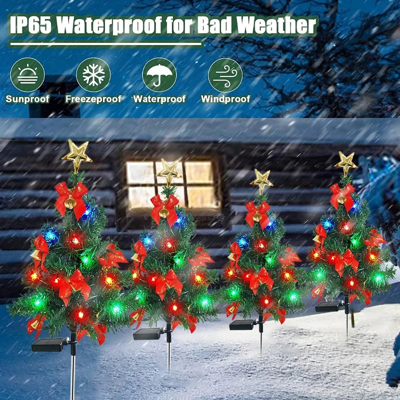 LED Solar Christmas Tree Decor Lights Outdoor Waterproof Garden Lawn Xmas Tree Stake Light For Pathway Yard Christmas Decoration