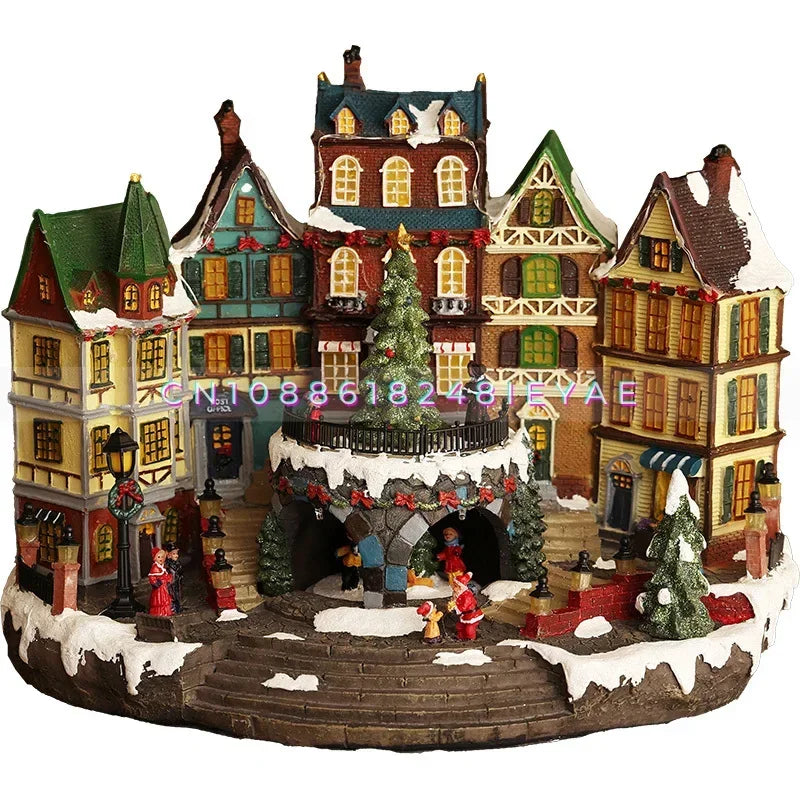 European Style Country Town Villa House Christmas Music Lighting Restaurant Atmosphere Scene Layout Decorations