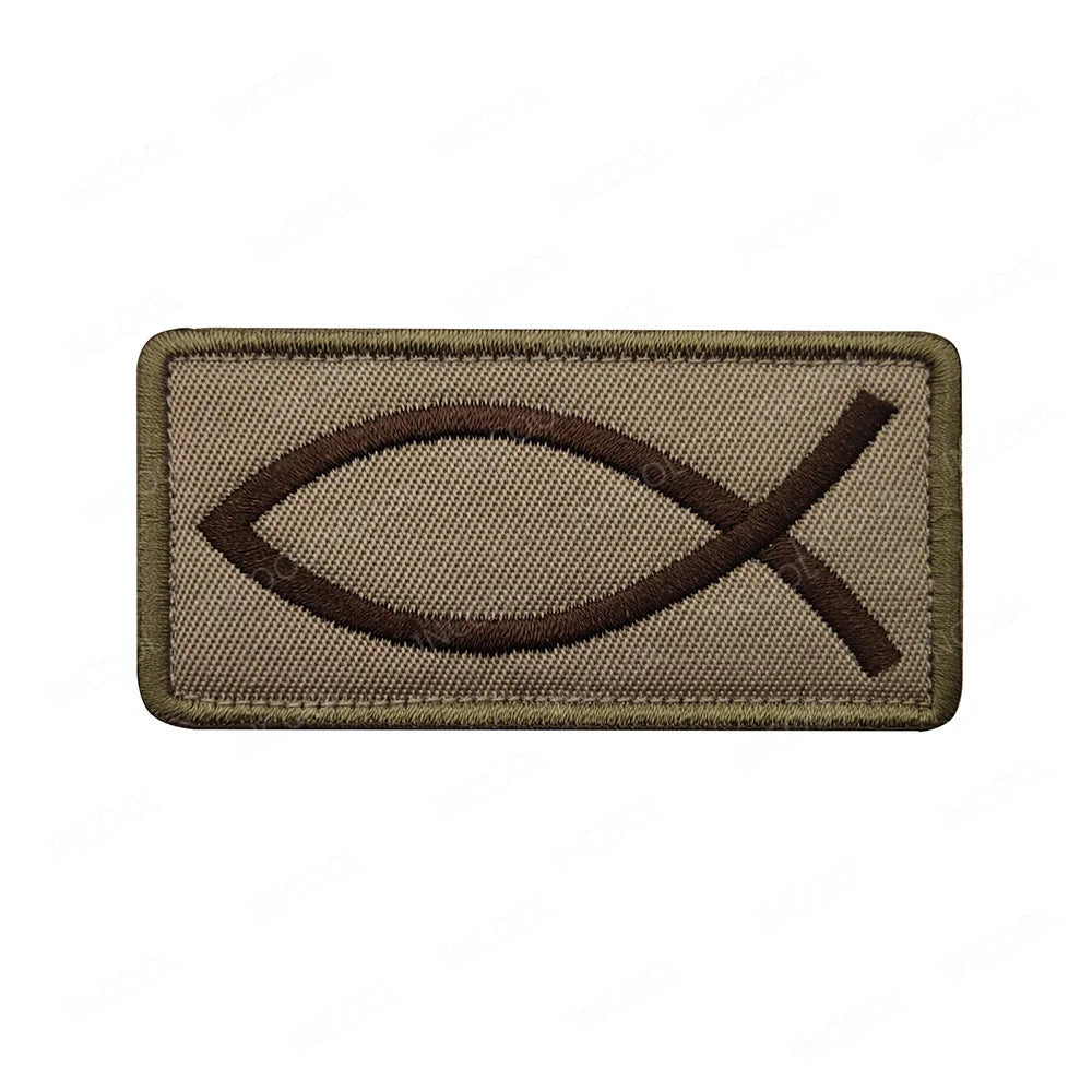 Jesus Fish Embroidered Patches God Christian Cross Sign Strip Embroidery Shoulder Appliqued Hook Loop Chevron For Clothing Cap