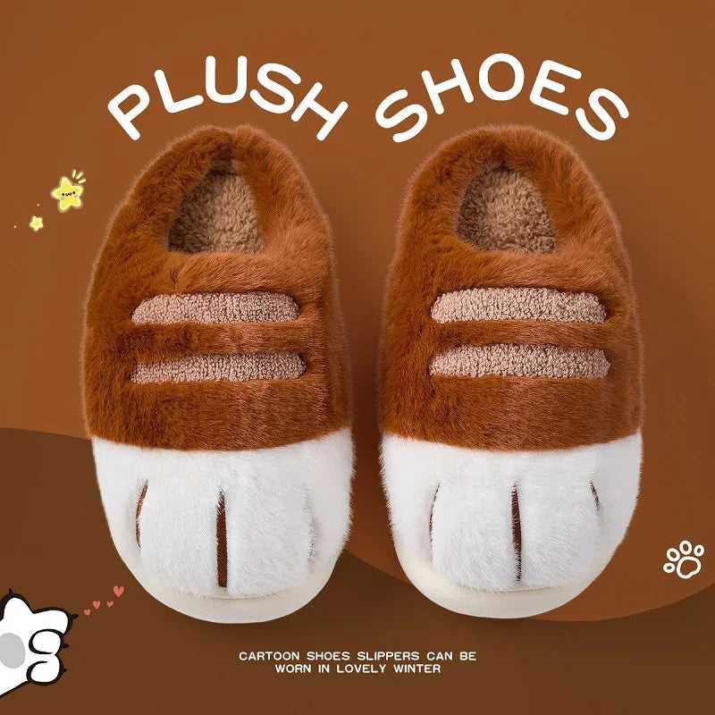 Fun fluffy cats feet slippers cute trend home shoes woman snug kitty paw furry slides women's Christmas slippers birthday gifts