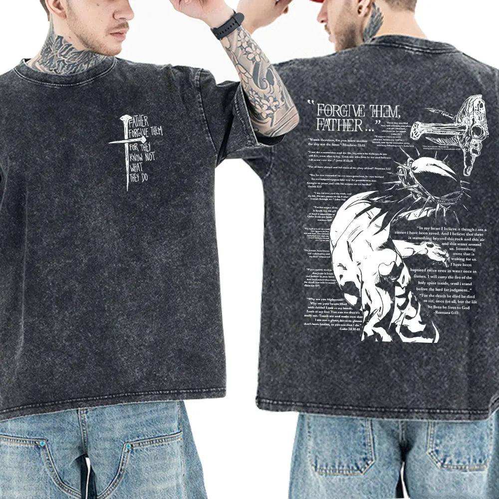 Washed Vintage Christian Jesus Bible Verse T-shirts Men Women Clothing Fashion Harajuku Cotton Short Sleeves Oversized T Shirts