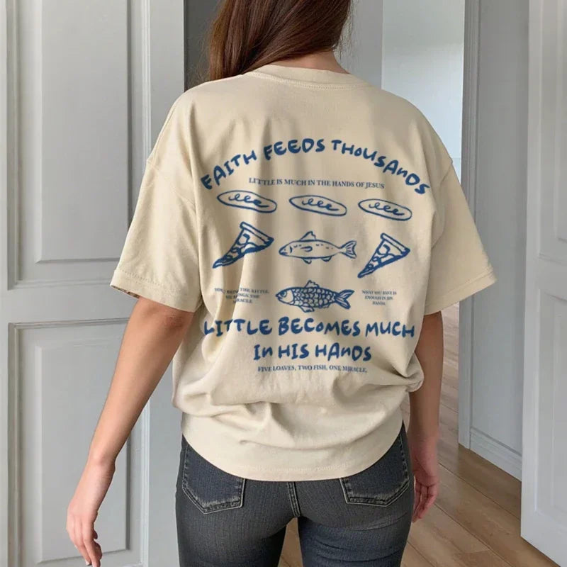 Retro Boho Loaves and Fishes T-Shirt Christian Streetwear Jesus Math Graphic Shirt Cool Religious Faith Apparel Unisex Clothing