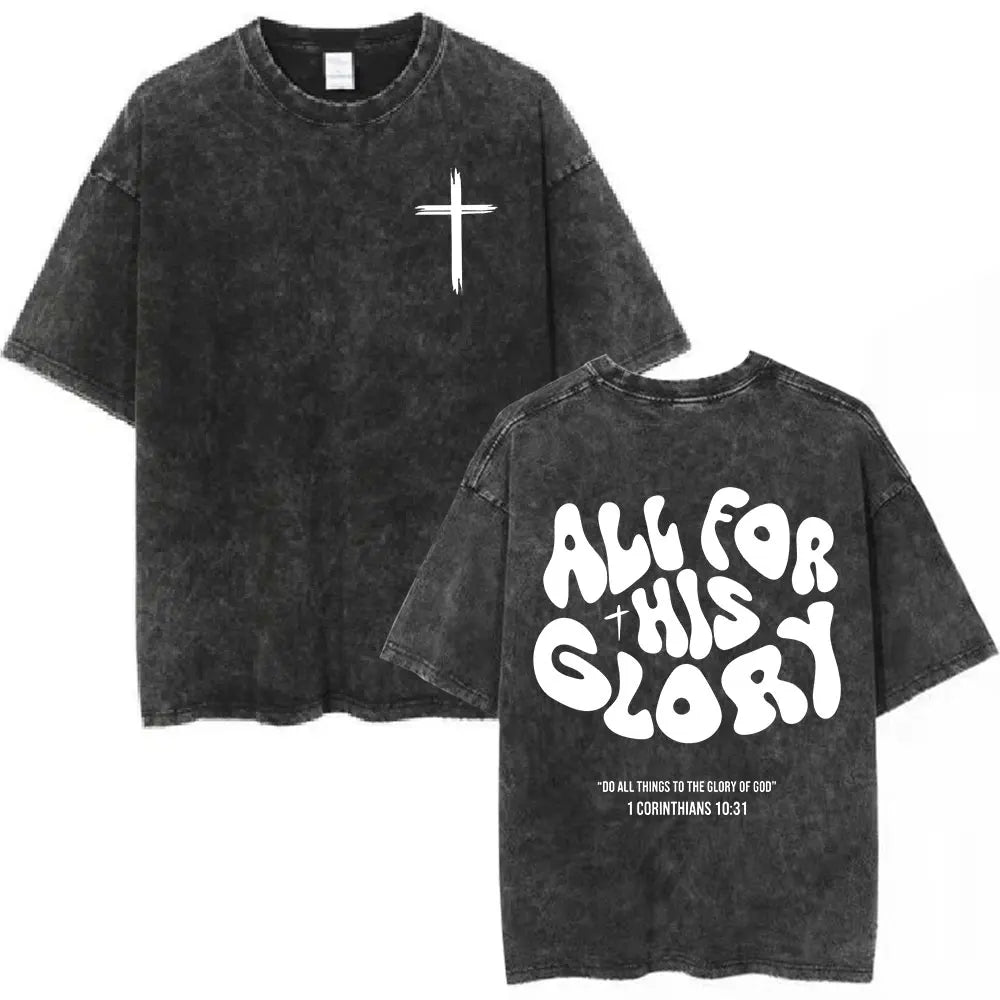 Washed Vintage Christian Jesus Bible Verse T-shirts Men Women Clothing Fashion Harajuku Cotton Short Sleeves Oversized T Shirts