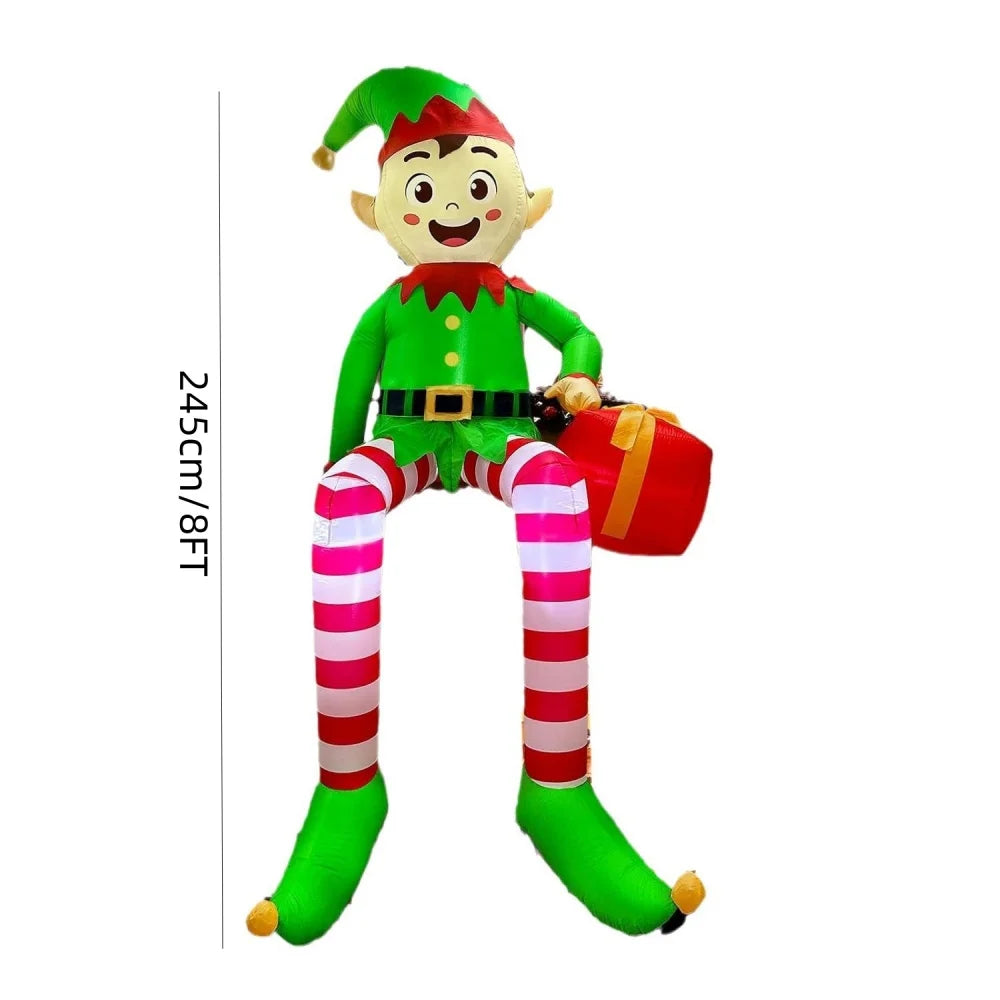 8FT Christmas Inflatables Sitting Elf Decoration LED Lights Kids Christmas Inflatable Toys Outdoor Courtyard Garden Decor Gifts