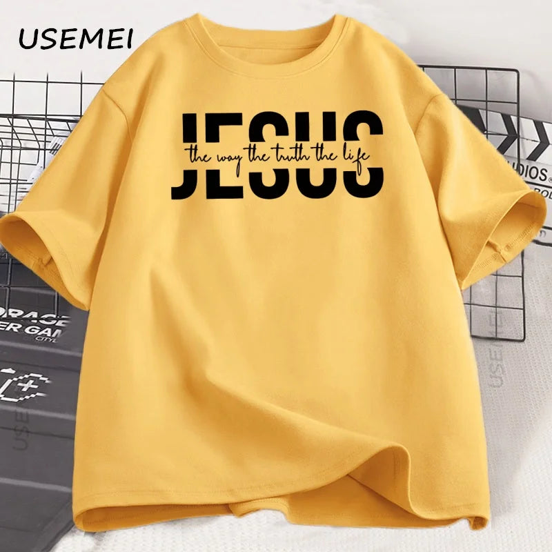 Jesus Religious T Shirt Christian Cotton T-shirt Casual Round Neck Cotton Short Sleeve Tshirt Men Women Printed Tees Clothing