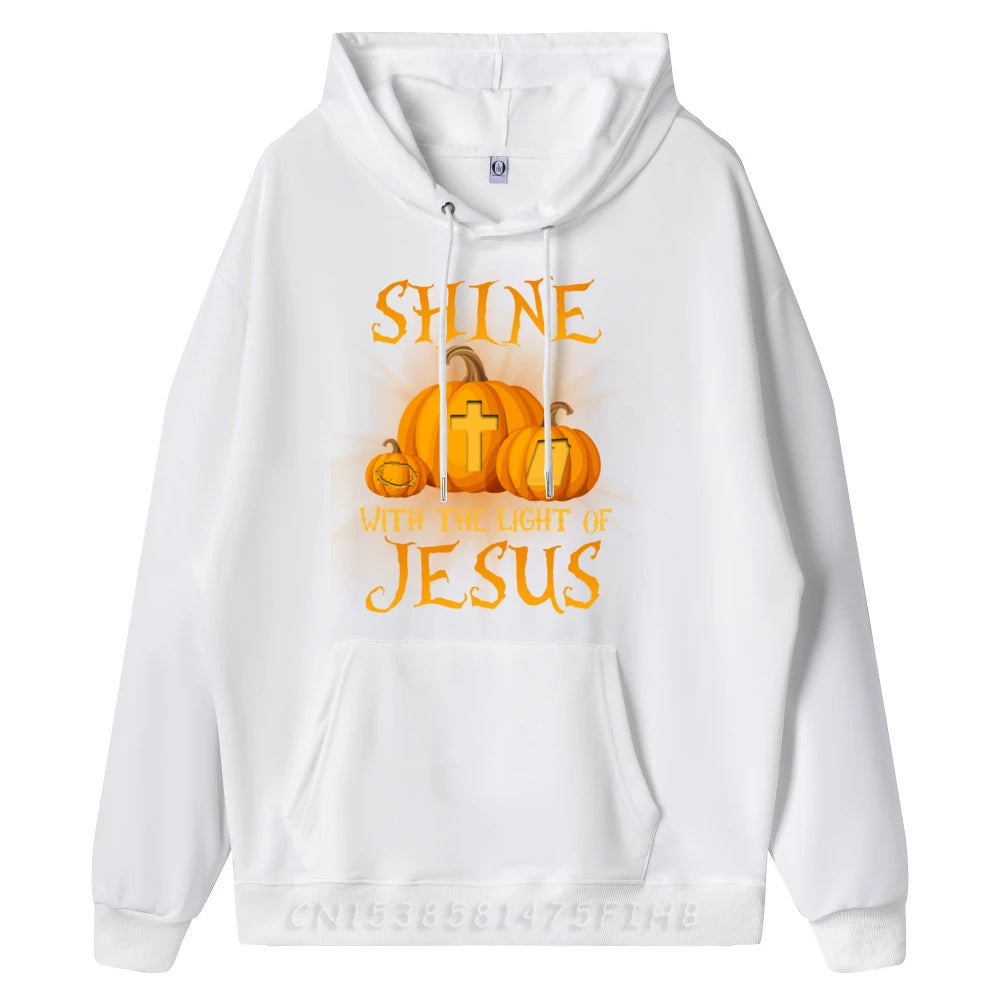 Shine With The Light Of Jesus Christian Halloween Pumpkin Camisas Basicas Hombre Men Clothing Sweatshirts Creative