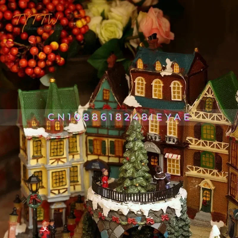 European Style Country Town Villa House Christmas Music Lighting Restaurant Atmosphere Scene Layout Decorations
