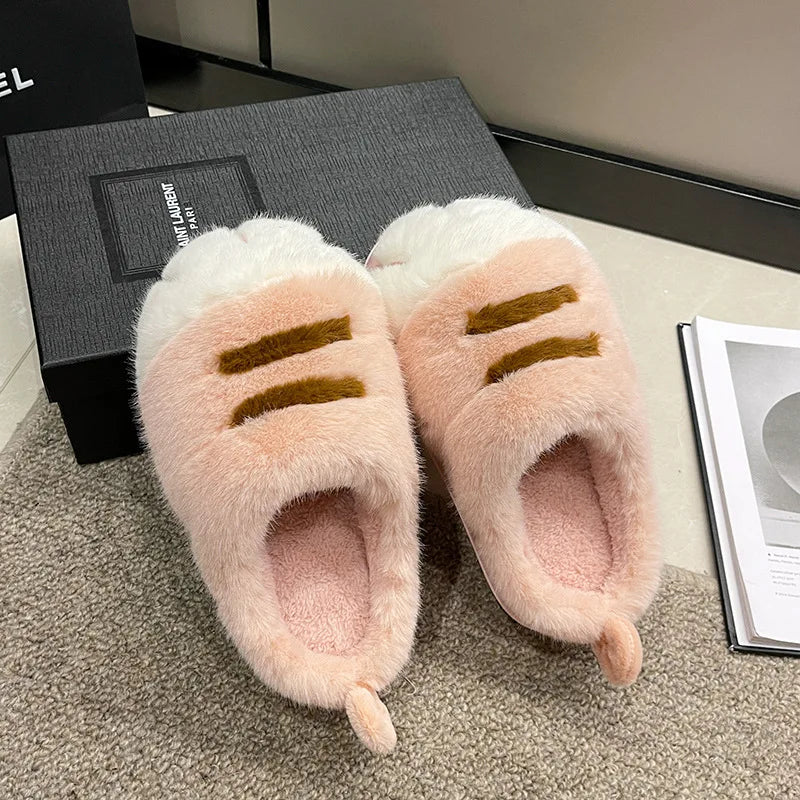 Fun fluffy cats feet slippers cute trend home shoes woman snug kitty paw furry slides women's Christmas slippers birthday gifts