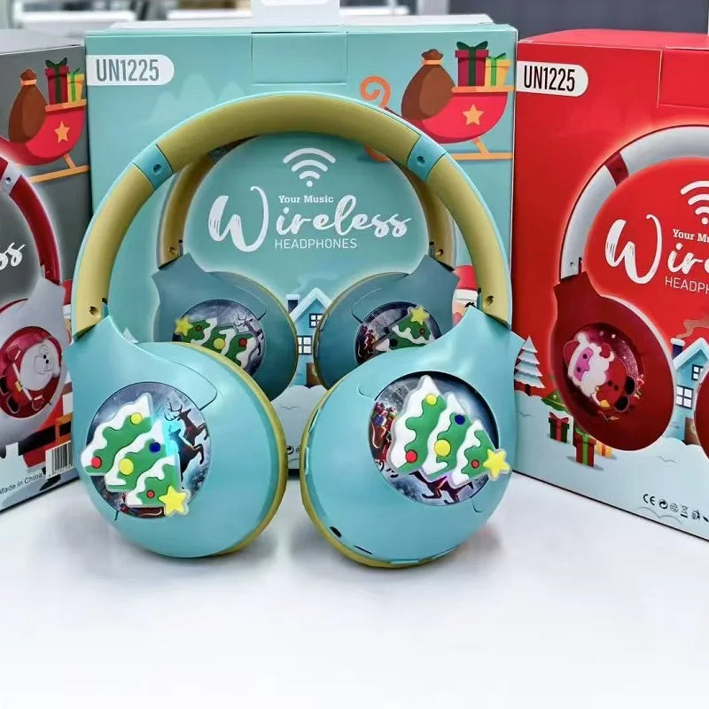 Christmas Bluetooth Headphones Toy Santa LED Light Up Headset with Safe Volume, Festive Gift for Kids with Holiday Music Mode