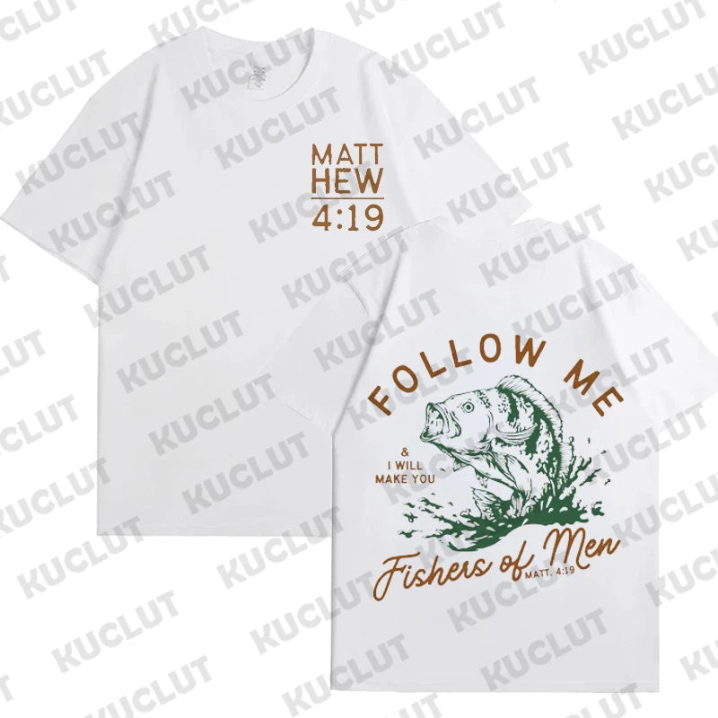 Loose Men T-shirt Summer Fishers of Men Print T Shirt Retro Christian Street Top Tee Vintage Christian Dad Men's Bible Clothing