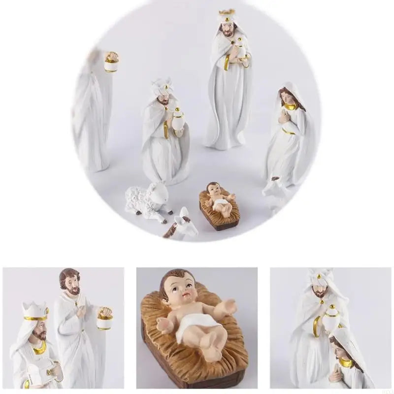 0XXA Jesus Nativity Statue Christmas Manger Decoration Set Wisemen Figurine Christian