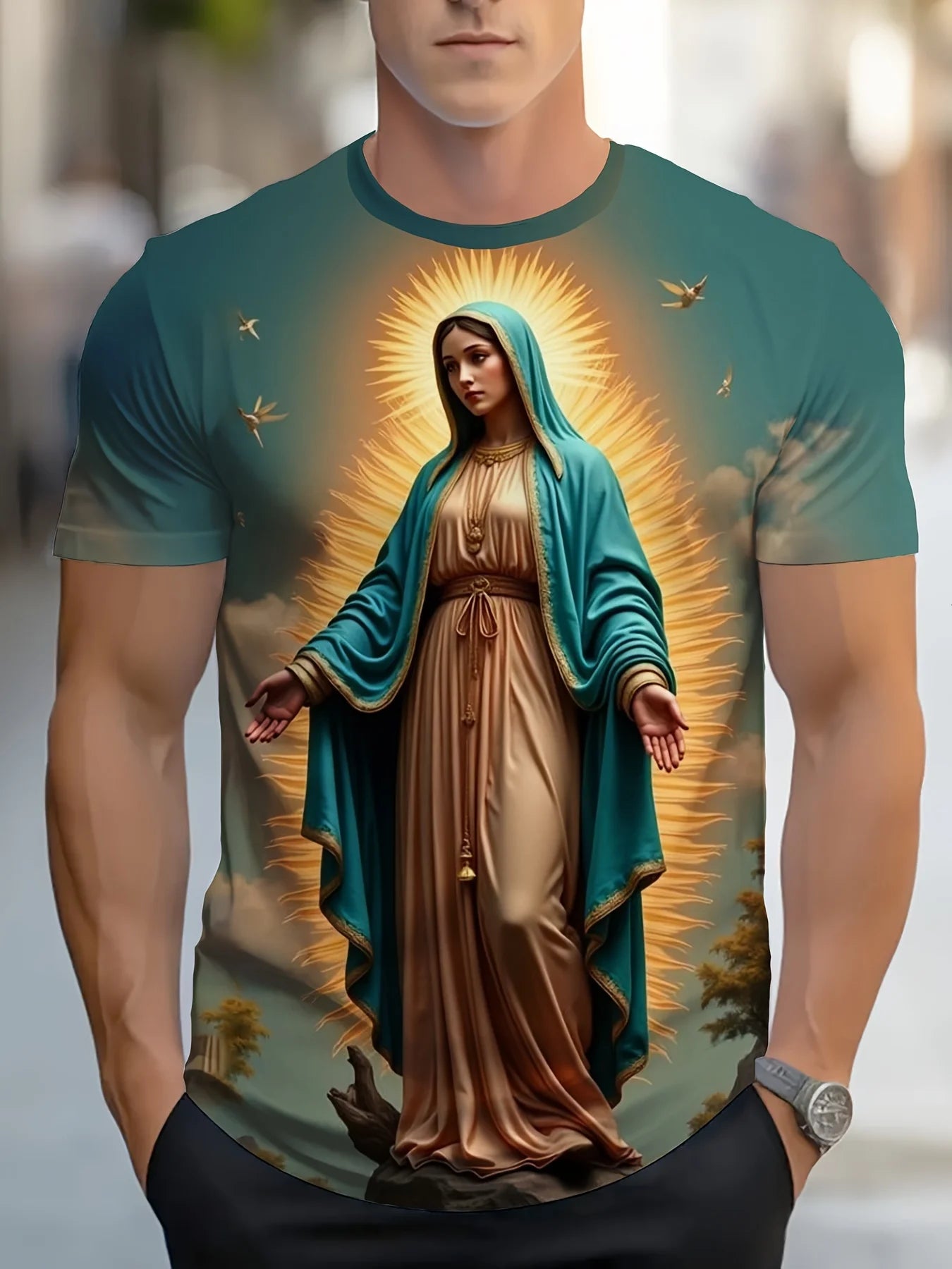 Vintage T-Shirts for Men 3D Jesus Passion Print Short Sleeve Tops Summer Christian T Shirt Loose Oversized T Shirts Men Clothing