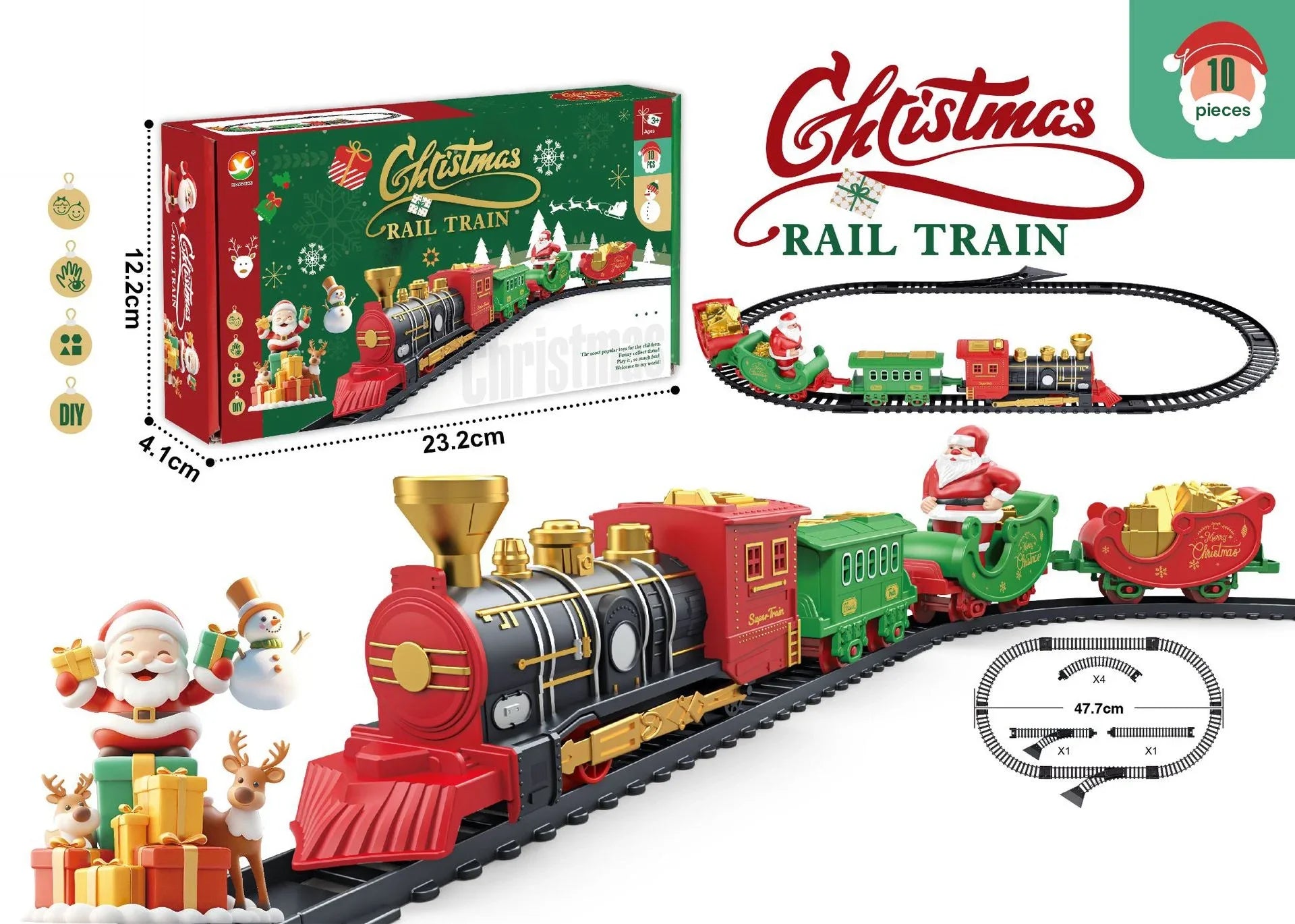 Christmas Train Set Model Car for Children Toy with Steam and Light Adjustable Sound and Music Vehicle Xmas Toys Gifts for Kids