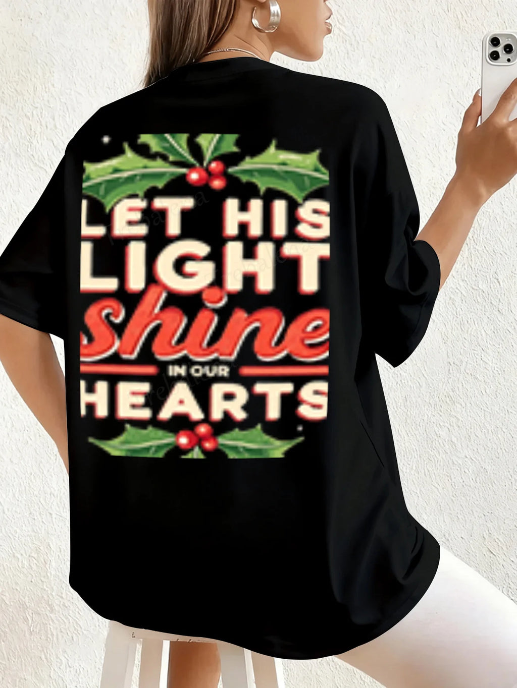 Women T-shirt Christmas T-Shirt "Let His Light Shine" Women's Holiday Tee