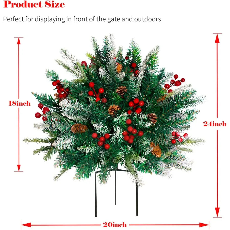 2 Pack Lighted Artificial Christmas Urn Filler Battery Operated Prelit Xmas Pine Trees with Tripod Stake and 60 LED Lights for