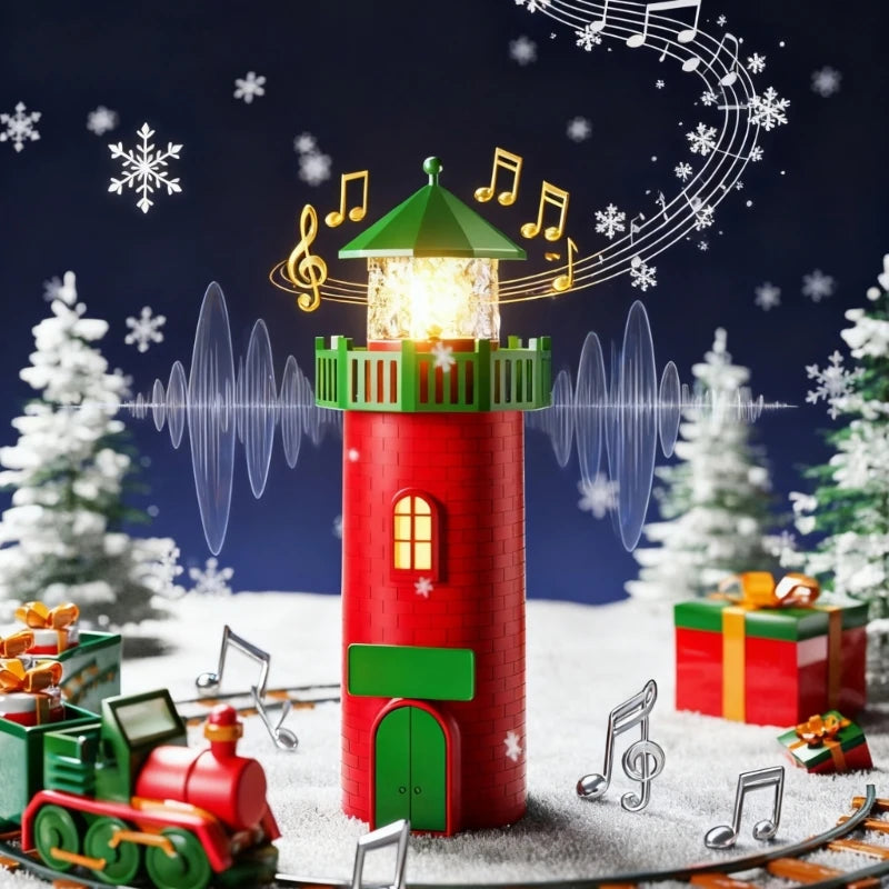 Christmas Music Lighthouse with LED Lights and Festival Melodies for Holiday Homes Decorations Desktop Ornament 87HA