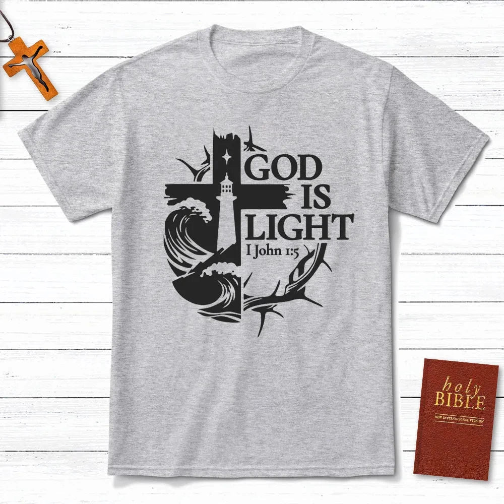 God Is Light Christian T-Shirt Men's and Women's Short Sleeve Cotton Tees Y2k Shirt Oversize Tops Summer Blouse Men Clothing