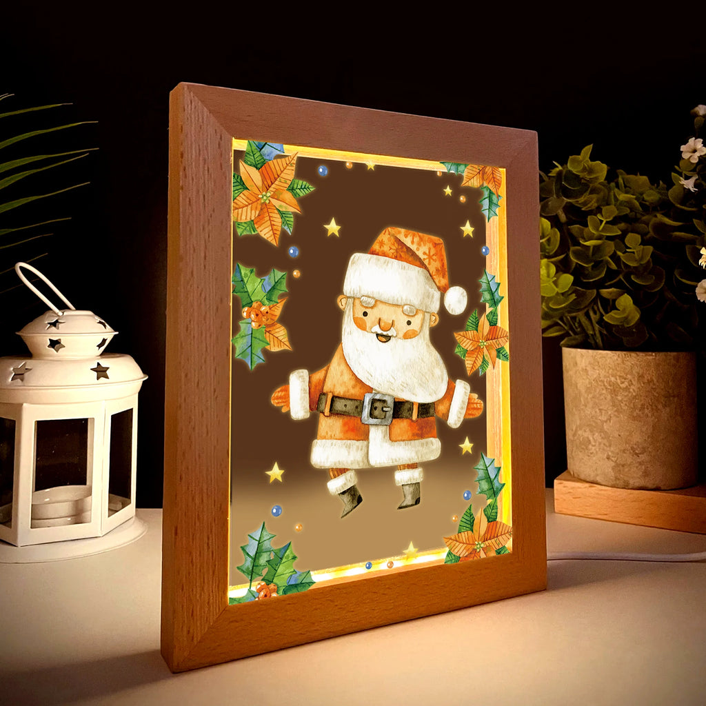 2D Flat Santa Claus LED Acrylic Night Light Wood Photo Frame 21x17cm Cartoon Children Christmas Bedroom Gifts Home Decor Gift