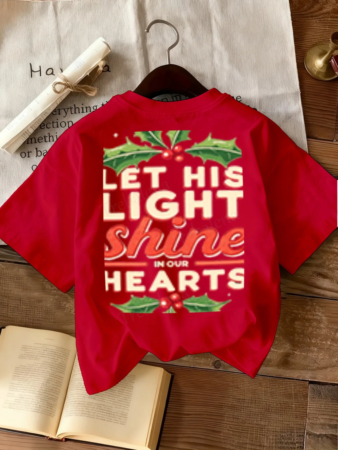 Women T-shirt Christmas T-Shirt "Let His Light Shine" Women's Holiday Tee