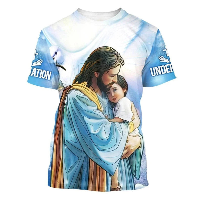 Y2k Men T-shirt 3d Print Jesus Tee Shirts Summer Men Clothing Christian Pattern Casual Sportswear Oversized Tees Gifts For Men