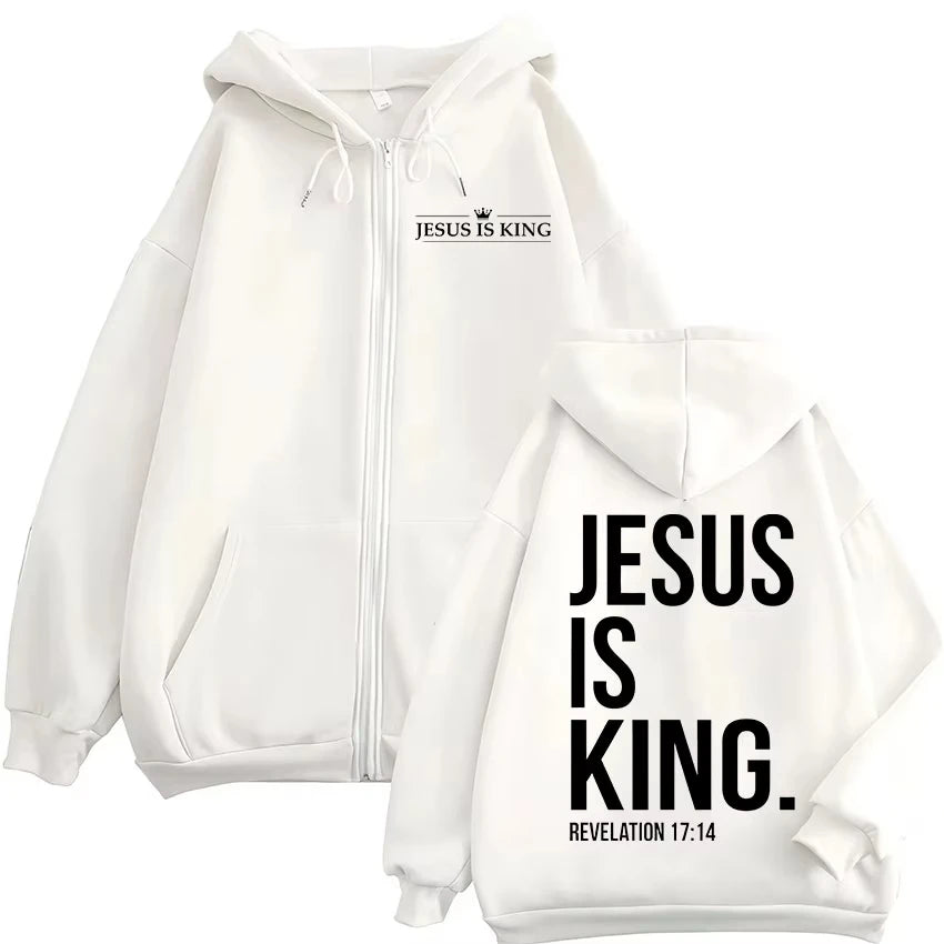Jesus Is King Christian Bible Verse Zipper Hoodies Men Women Clothing Fashion Harajuku Zip Up Sweatshirts Fleece Casual Pullover