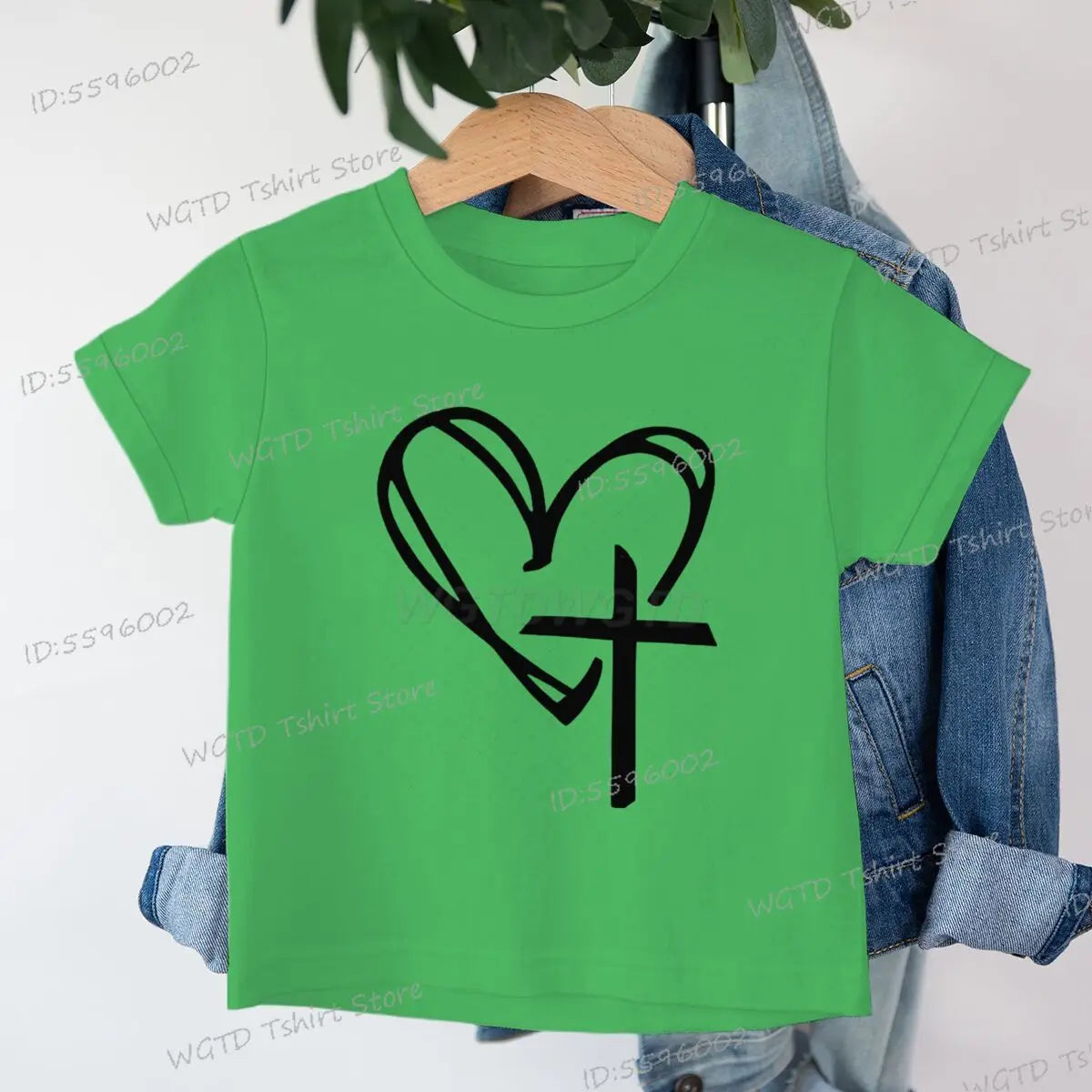 Children's Clothing Christian Heart Cross Glowing T-shirt Jesus Heart Cross Clothes Child Girl Boy Luminous Harajuku Kids Tops