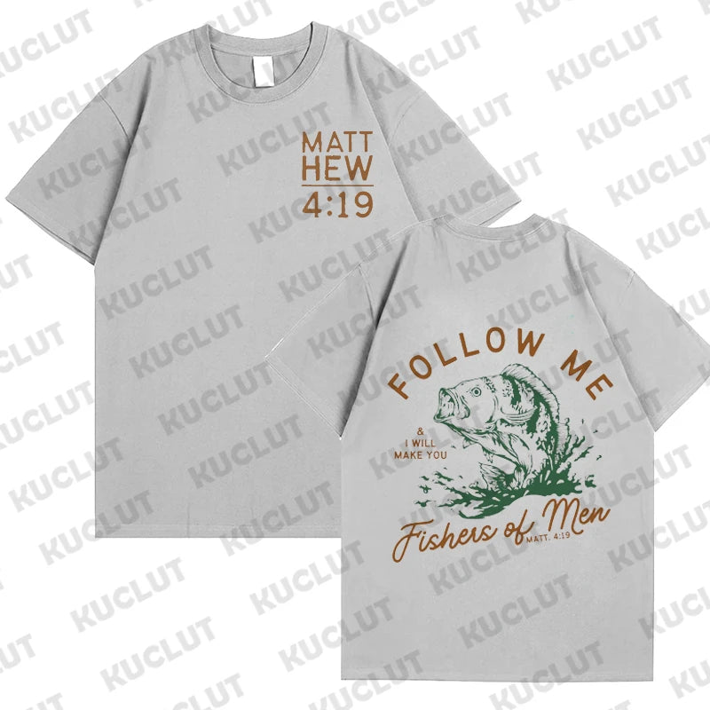 Loose Men T-shirt Summer Fishers of Men Print T Shirt Retro Christian Street Top Tee Vintage Christian Dad Men's Bible Clothing