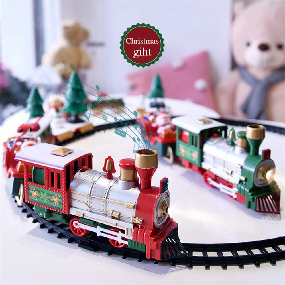 Christmas Train Set Festive Mini Locomotive Model with Lights Sound Water Steam Railway Kits Electric Tracks Toys Kids Gift