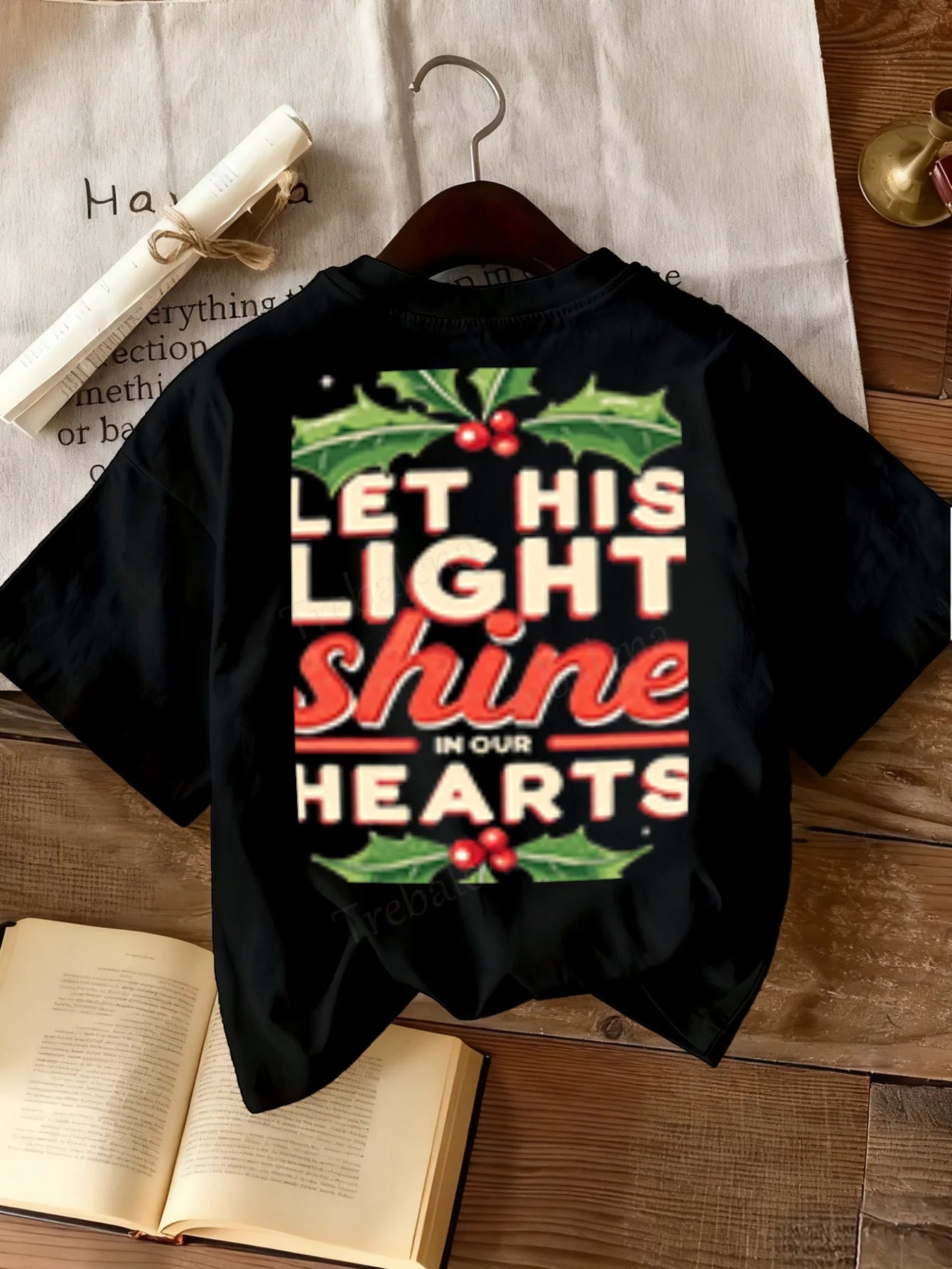 Women T-shirt Christmas T-Shirt "Let His Light Shine" Women's Holiday Tee