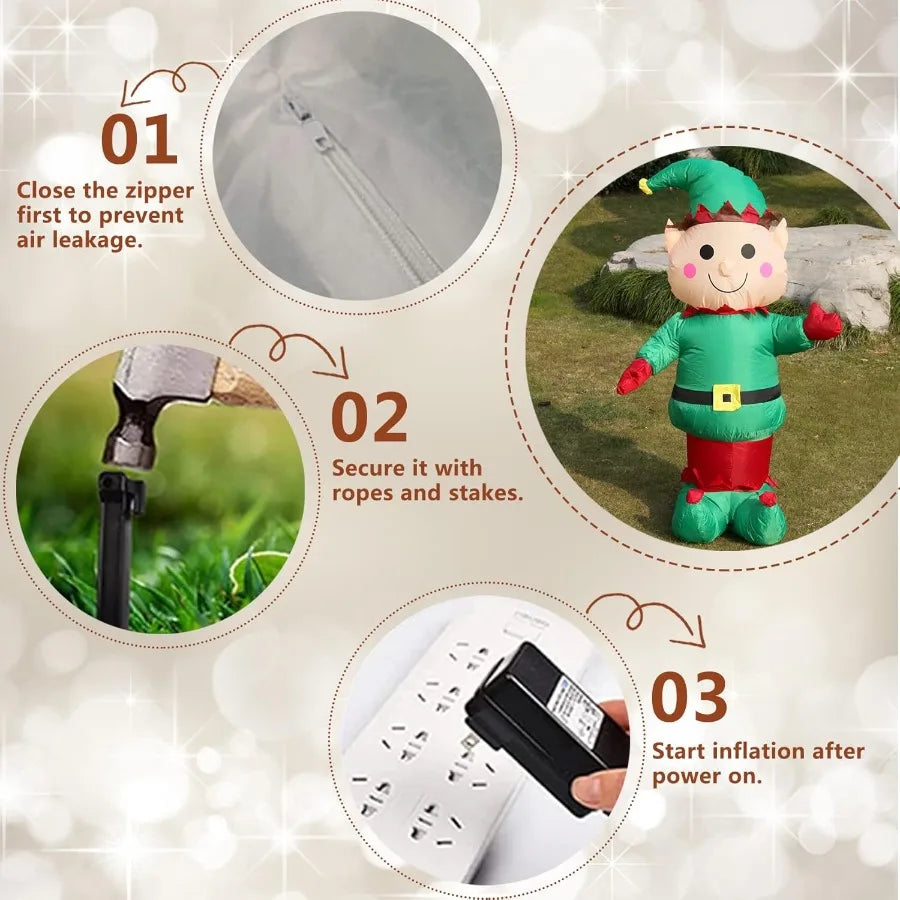 5FT H Christmas Inflatable Christmas Elf Boy with Builtin LED Lights for Outdoor and Indoor Holiday Decorations Large Party Yar