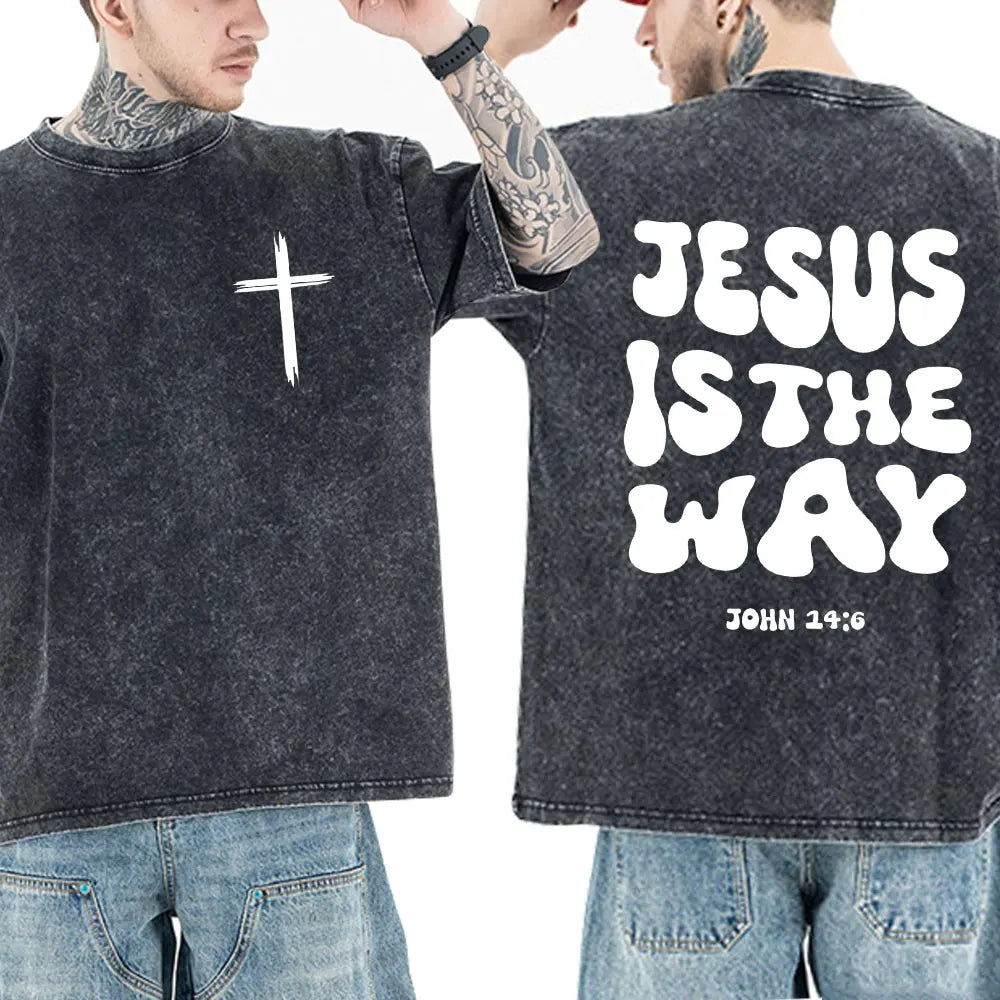Washed Vintage Christian Jesus Bible Verse T-shirts Men Women Clothing Fashion Harajuku Cotton Short Sleeves Oversized T Shirts
