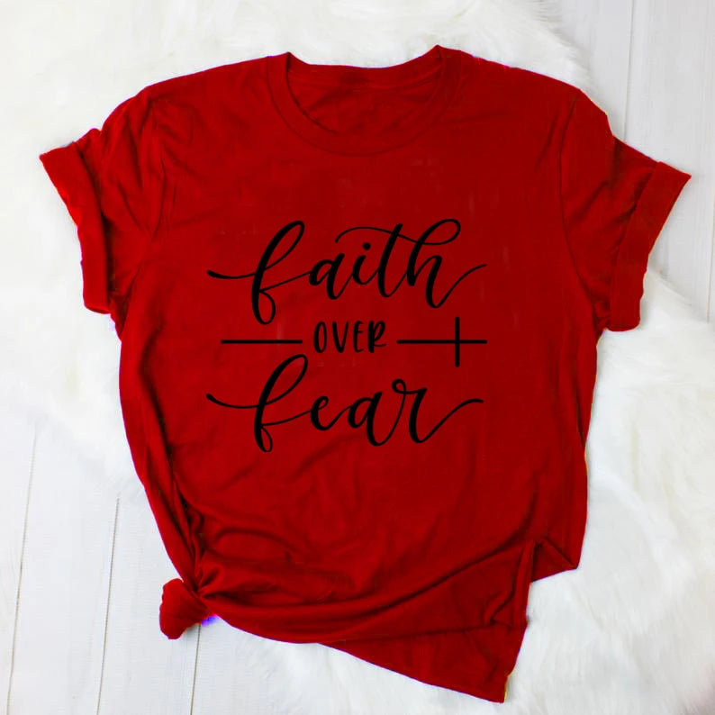 Faith Over Fear Christian T-Shirt Religion Clothing For Women Faith Shirt Graphic Fearless Slogan Vintage Grunge Tops Girl tees