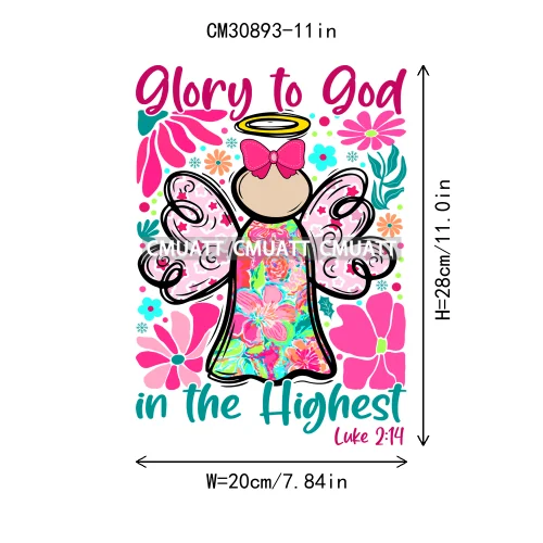 Coquette Jesus Glory To God In The Highest Christian Merry And Bright Christmas DTF Heat Transfer Stickers Iron On For Clothing