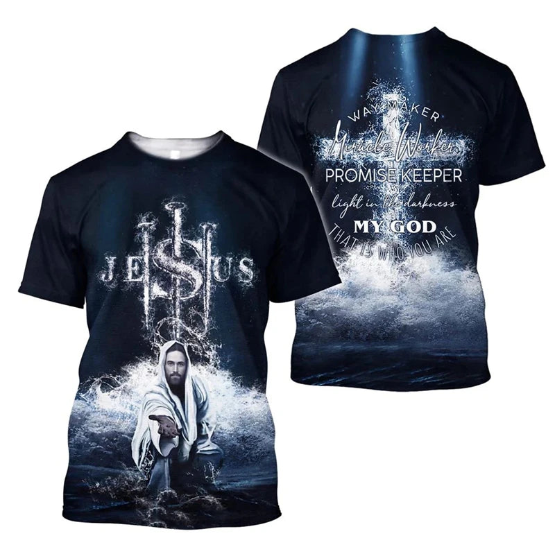 Y2k Men T-shirt 3d Print Jesus Tee Shirts Summer Men Clothing Christian Pattern Casual Sportswear Oversized Tees Gifts For Men