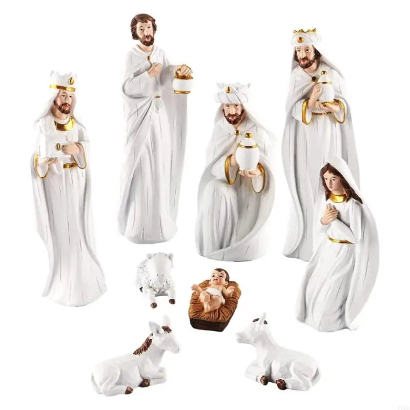 0XXA Jesus Nativity Statue Christmas Manger Decoration Set Wisemen Figurine Christian