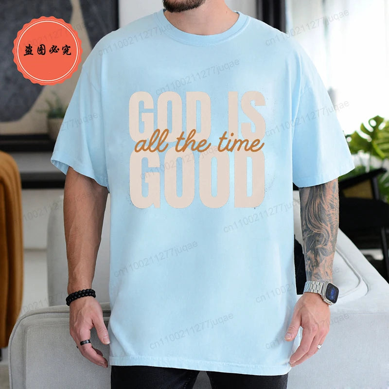 Retro Christian T-Shirt for Men Women Short Sleeve Funny T Shirt Tee Shirt God Is Good All The Time Fashion Summer Mens Clothing