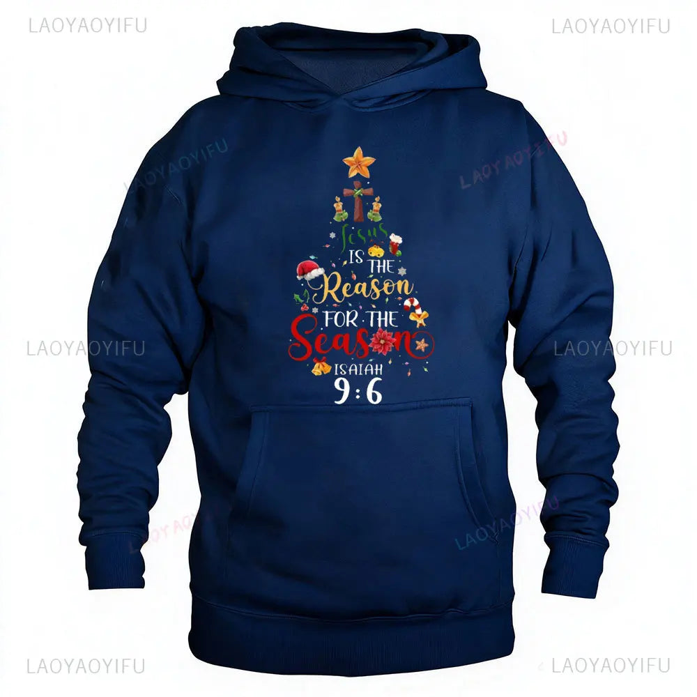 Christian Christmas Tree Graphic Unisex Hoodies Christian Merry Christmas Faith Sweatshirt Men Clothing Winter Warrior Essential