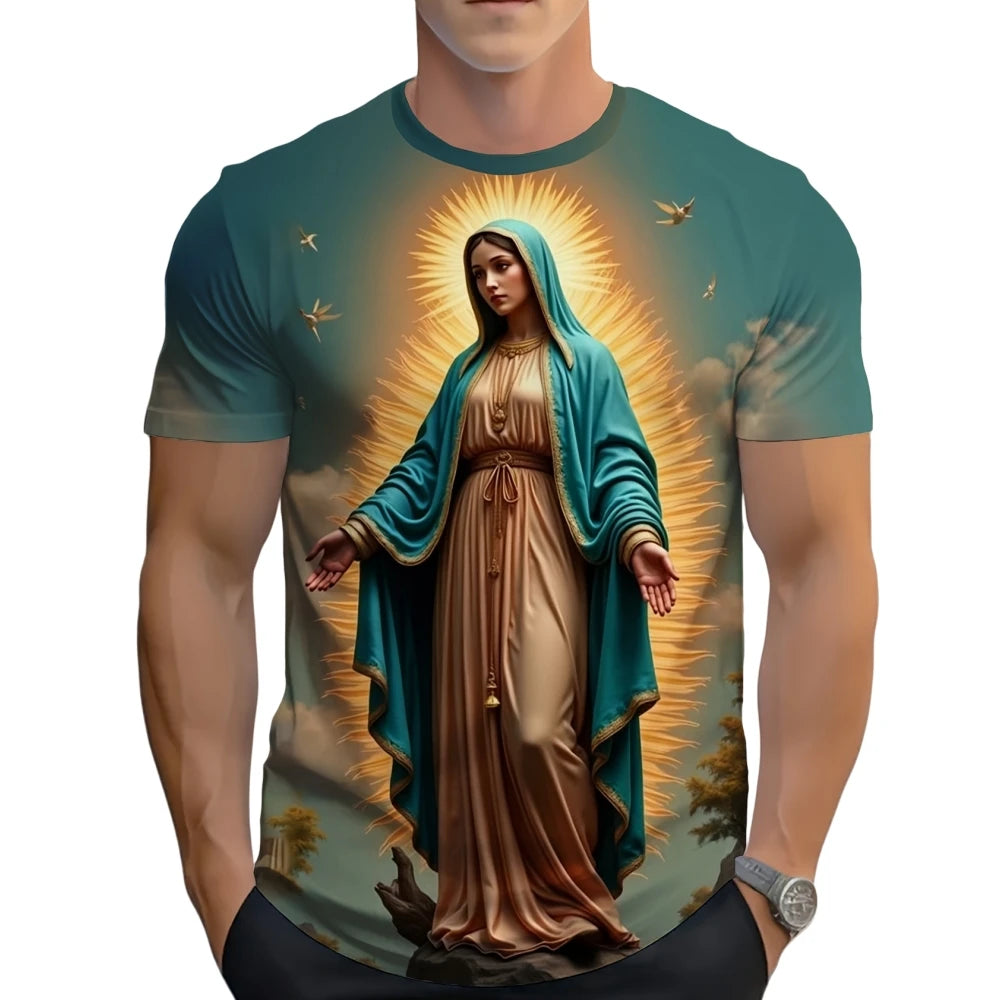 Vintage T-Shirts for Men 3D Jesus Passion Print Short Sleeve Tops Summer Christian T Shirt Loose Oversized T Shirts Men Clothing